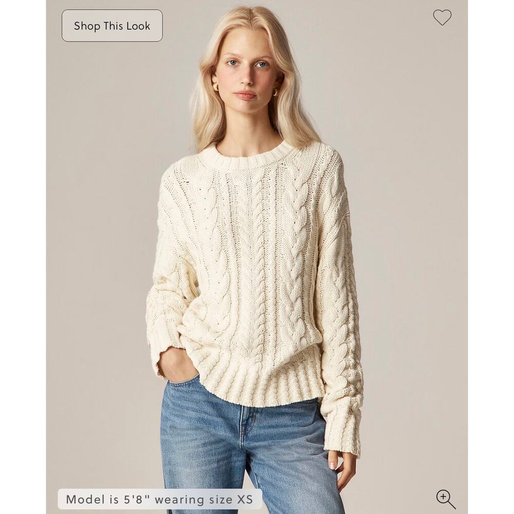 J. Crew Cable Knit Crewneck Sweater Ivory Lace Cream NWT size XS